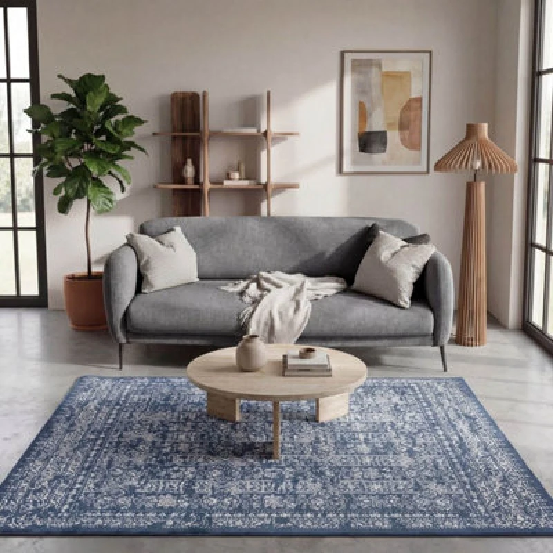 Image of The Rugs Montana Blue Oriental Area Rug And Runner Soft Durable Pet Friendly Easy To Clean Living Room Bedroom Hallway 3716Bl
