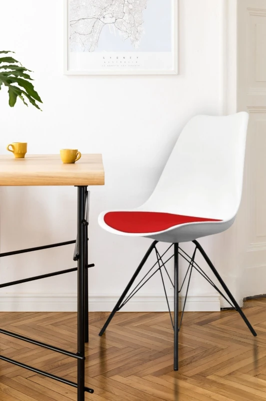 Image of Fusion Living Soho Plastic Dining Chair With Black Metal Legs White & Red, Red FL1774