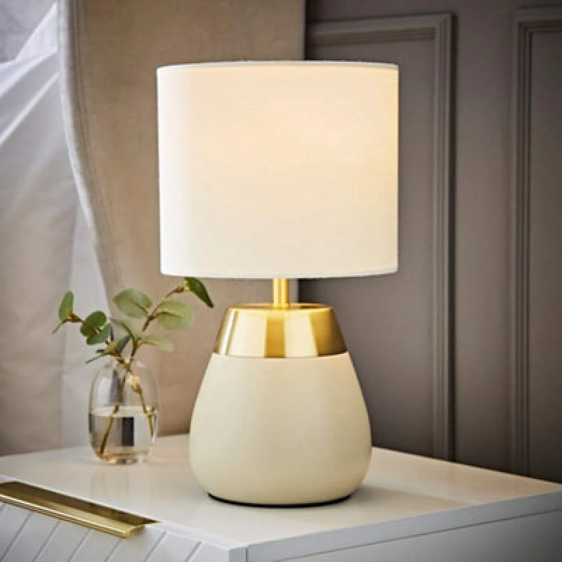 Image of ValueLights ValueLights Hurst Bulbous Touch Table Lamp with matching Drum Lamp Shade in Cream Cream One Size Unisex 5016529273295