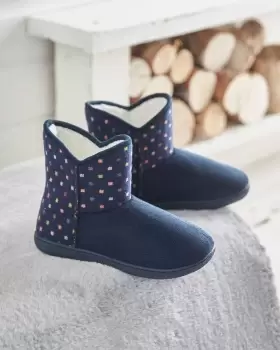 Cotton Traders Womens Spot Boot Slippers in Blue