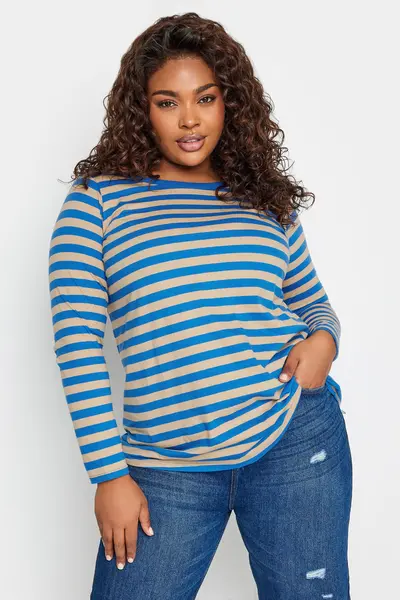 Image of Yours Printed Long Sleeve T-Shirt Blue