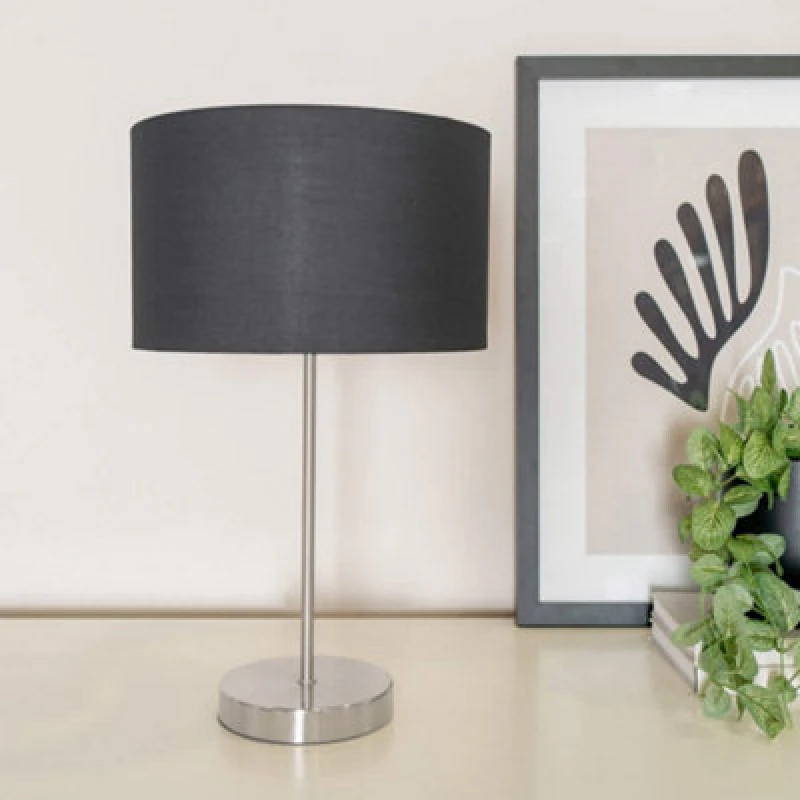 Image of Valuelights Charles Brushed Chrome Table Lamp With Metallic & Black Shade And Bulb