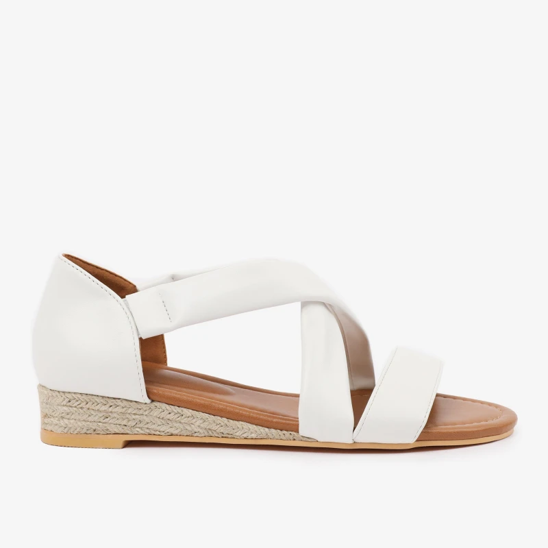 Image of Where's That From 'Hummingbird' Low Wedge Shoes With Cross Over Strap White
