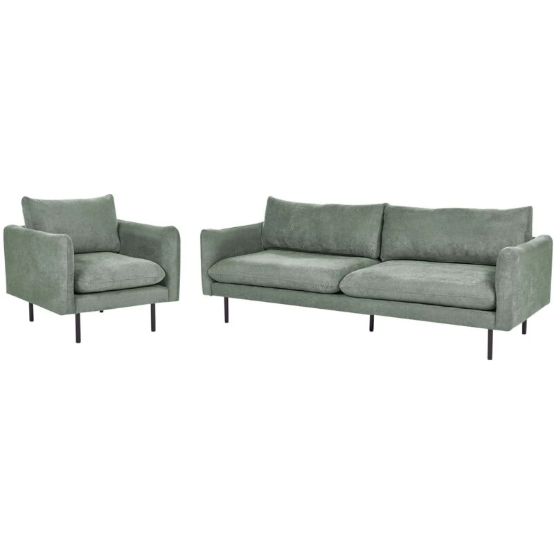 Image of Beliani Living Room Set 4 Seater Vinterbro Fabric Light Green