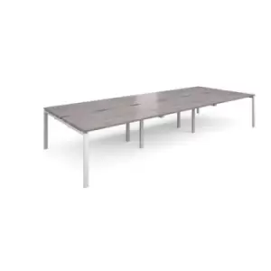 image of Adapt triple back to back desks 4200mm x 1600mm - white frame and grey oak top