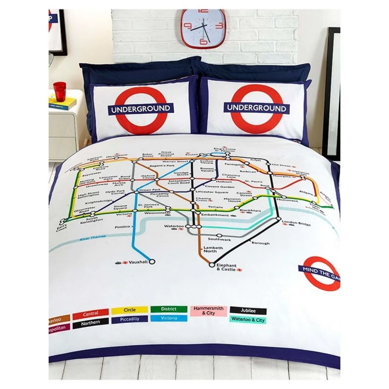 Image of Rapport Tube Map Duvet Cover Set in White Size: Single White Unisex Single