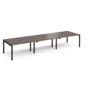 image of Bench Desk 6 Person Rectangular Desks 4200mm Walnut Tops With Black Frames 1200mm Depth Adapt