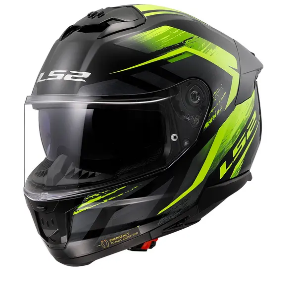 Image of LS2 FF808 Stream II Fury Black H-V Yellow-06 Full Face Helmet Size 2XL