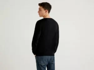 Benetton, Crew Neck Sweater In Cotton Blend, taglia S, Black, Men