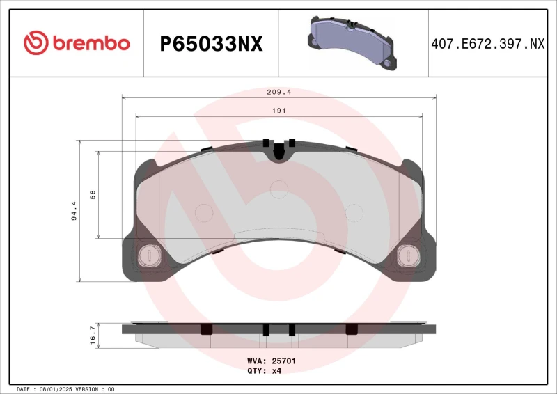 Image of BREMBO Brake pad set BREMBO P65033NX