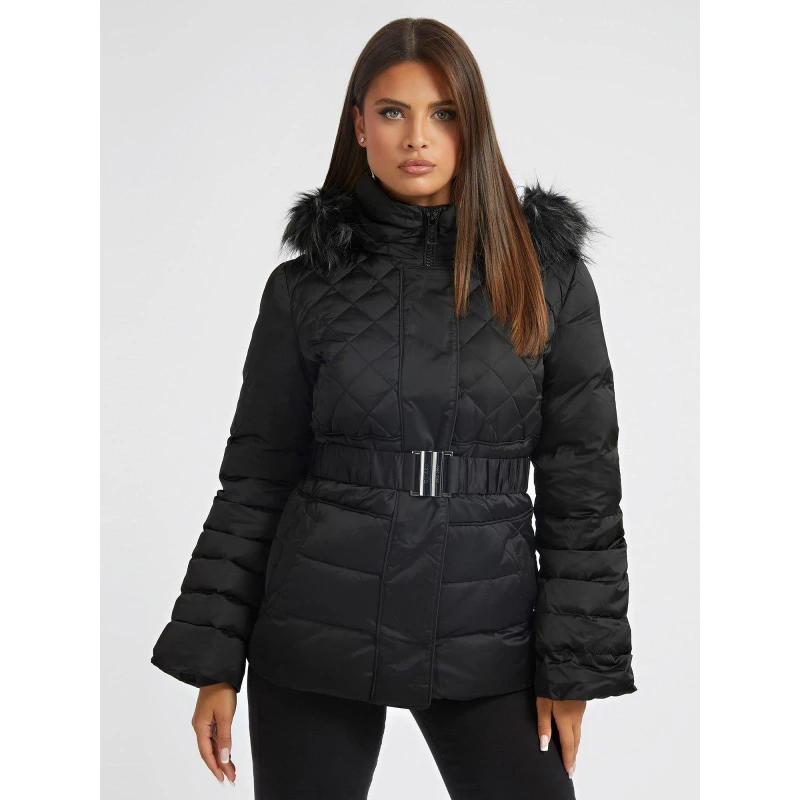 Image of Guess Womens Laurie Quilted Long Sleeve Short Puffer Jacket Black female 8 (XS)