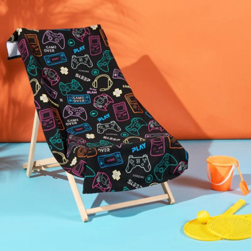 Image of OHS OHS Gaming Kids Towel Bath Quick Dry Summer Travel Microfibre Absorbent Swim Holiday in Black Size: Bath Towel Black Bath Towel Unisex 502743418