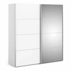 Verona Sliding Wardrobe 180Cm In White With White And Mirror Doors With 2 Shelves