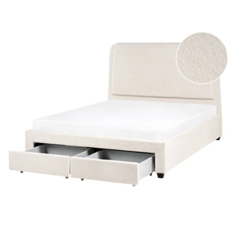 Image of Beliani Bed With Storage Drawers Boucle Sardent 140 X 200 Cm (Eu Double) Off-White
