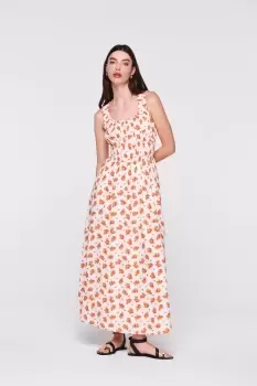 Image of Helaine Shirred Waist Midi Dress, Orange Blossom / UK 6