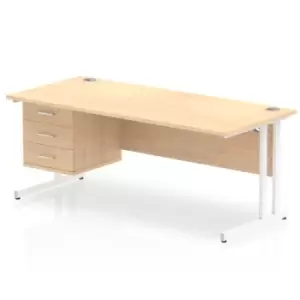 Image of Impulse 1800 Rectangle White Cant Leg Desk MAPLE 1 x 3 Drawer Fixed Ped