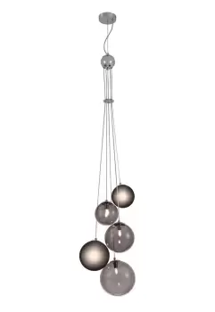 Image of Ceiling Cluster Pendant, 5 x G9, Polished Chrome, Smoked Glass