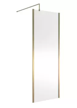 image of Nuie 760mm Outer Framed Wetroom Screen With Support Bar - Brushed Brass