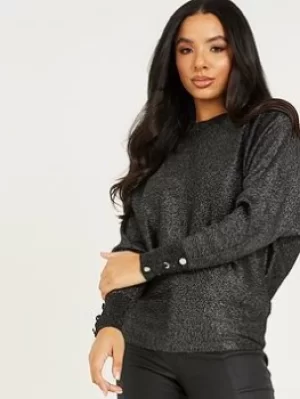 Quiz Glitter Knitted Jumper, Black, Size S, Women