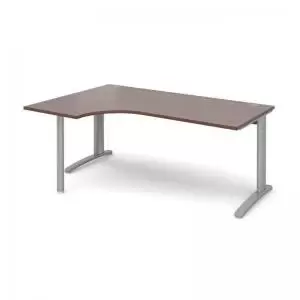 image of TR10 left hand ergonomic desk 1800mm - silver frame and walnut top