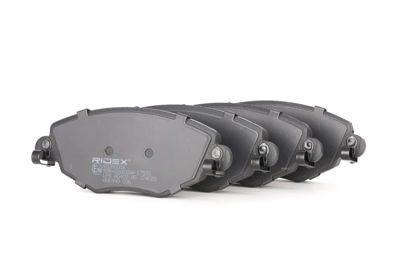 Image of RIDEX 402B0018 Brake pad set Front Axle, excl. wear warning contact, with anti-squeak plate Brake Pad Set,disc brake (402)