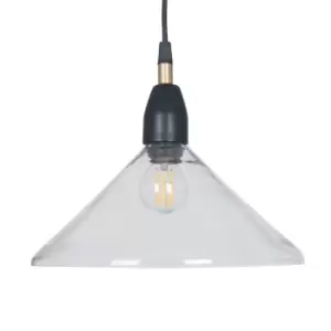 Image of Glass and Black Metal Conical Pendant Ceiling Light