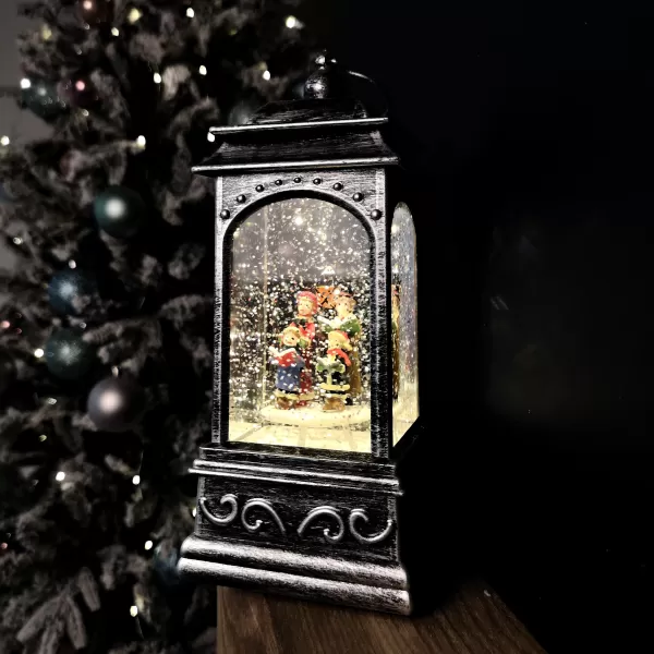 image of 21cm Battery Operated Christmas Carol Scene Glitter Water Spinner Lantern