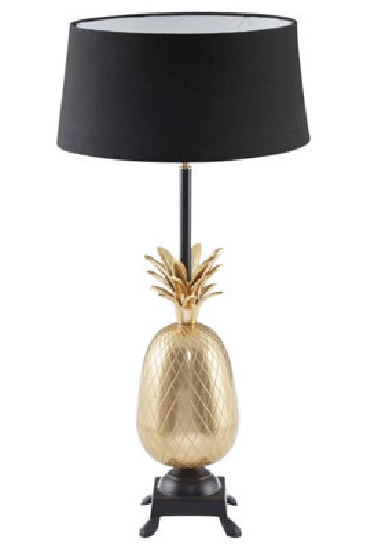Image of Orsina Pineapple Table Lamp With Black Tapered Shade, Textured Antique Brass Base With Pedestal Foot, Accent Lamp