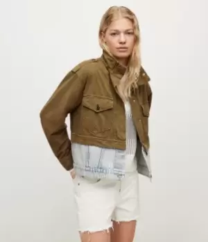 Image of AllSaints Womens Cadie Linen Blend Military Jacket, Khaki Green, Size: 12