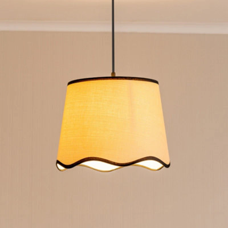Image of ValueLights Dutton Natural Fabric Scallop Edge Large Lamp Shade with LED Bulb Black