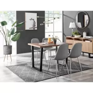 Image of Furniture Box Kylo Brown Wood Effect Dining Table and 4 Grey Corona Silver Chairs