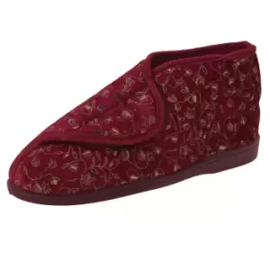 image of Zedzzz Womens/Ladies Geraldine Touch Fastening Floral Bootee Slippers (3 UK) (Wine)