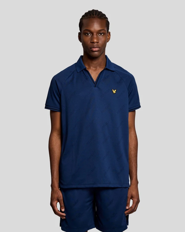 Image of Lyle & Scott Mens Sports Embossed Football Polo Shirt in Navy