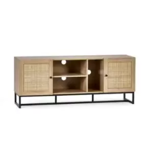 Image of Large Oak TV Unit with Rattan Drawers - Padstow