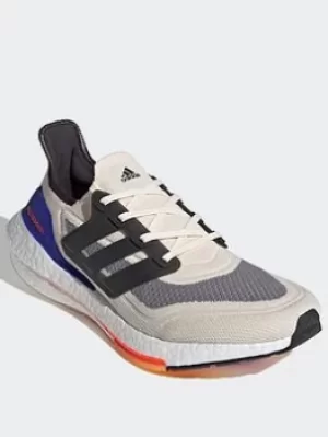 Image of adidas Ultraboost 21 Shoes, White/Grey/Orange, Size 10.5, Men