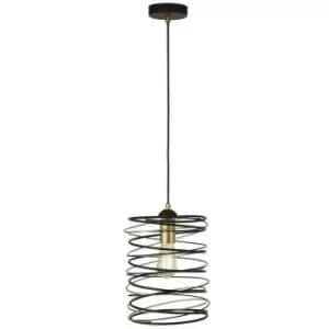 Image of Searchlight Spring 1 Light Pendant, Black And Gold