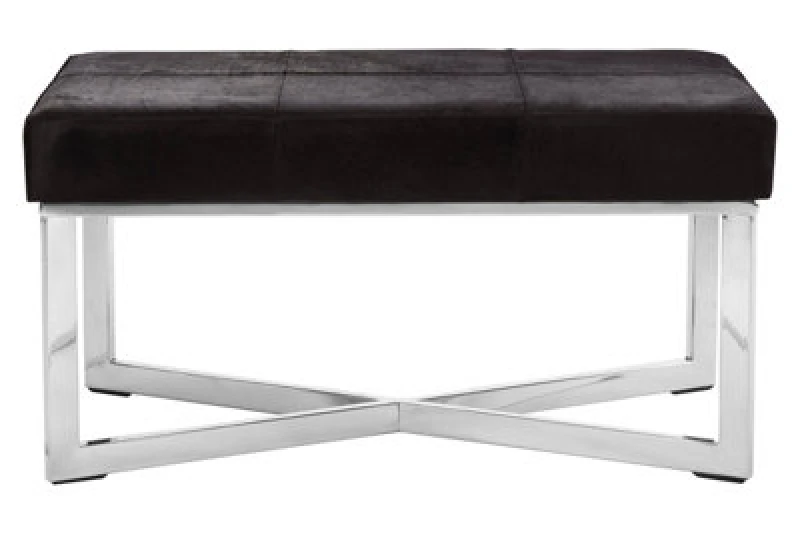 Image of Orsina Luxurious Black Leather Bench, Comfortable Garden Bench For Outdoor, Contemporary Modern Bench For Bedroom