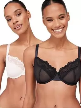 Image of DORINA Aliza Recycled Lace Non Padded Wired Bra (2 Pack) - Black/Pink, Size 32Dd, Women