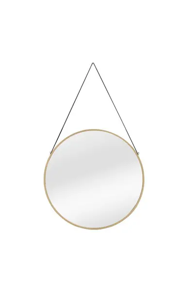 Image of Nielsen Amos Round Metal Mirror With Leather Hanging Strap 50Cm Gold