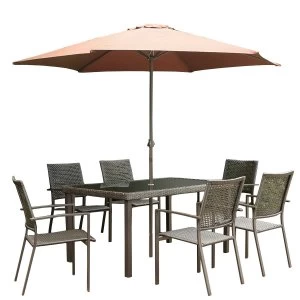 Image of Robert Dyas Barcelona 6-Seater Outdoor Dining Set with 2.7m Parasol