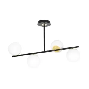 Image of Floki Black/Gold Globe Ceiling Light with White Glass Shades, 4x E14