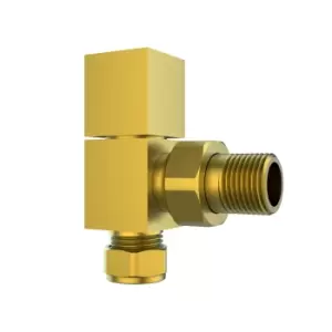 Image of Brushed Brass Square Angled Radiator Valves - For Pipework Which Comes From The Wall