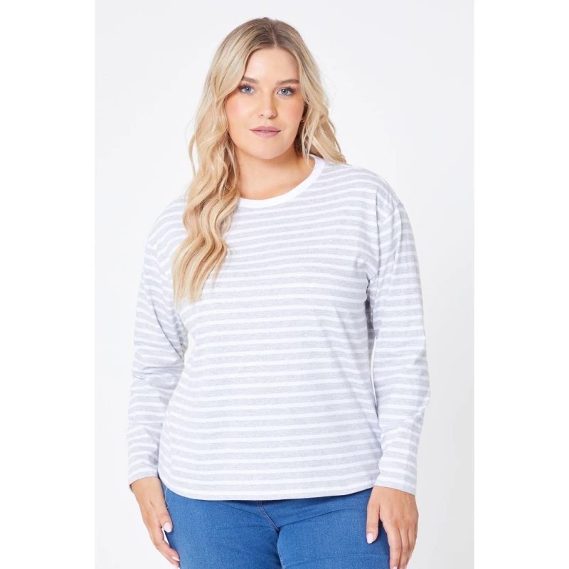 Image of Be You Long Sleeve Stripe T-Shirt - Grey Grey 10