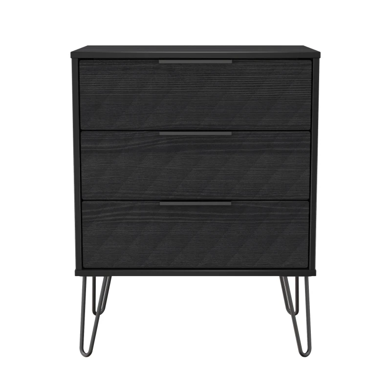 Image of Anzio Matt Black Ash 3 Drawer Chest (H)737mm (W)575mm (D)395mm