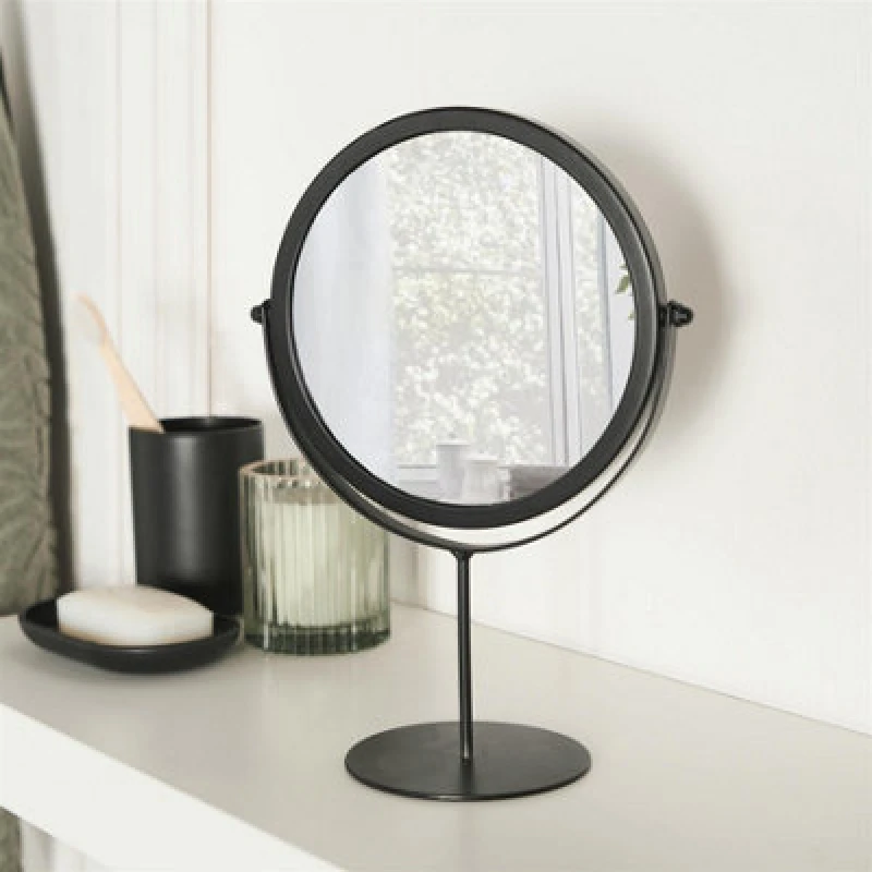 Image of OHS OHS Round Bathroom Mirror Accessories Free Standing Vanity Stainless Steel Silver in Black One Size Unisex 5027434216109