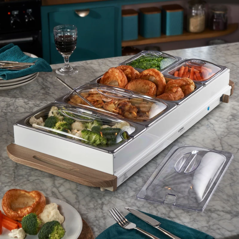 Image of Cooks Professional 5-Section Buffet Warmer 9.6L with Hotplate Function & Adjustable Temp in White White Unisex