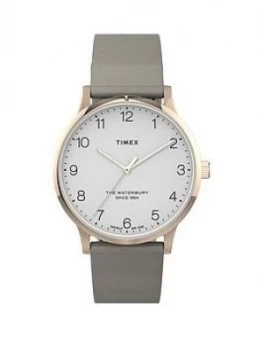 Image of Timex Timex Waterbury White And Rose Gold Detail 36Mm Dial Tan Leather Strap Watch