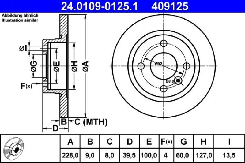 Image of ATE 24.0109-0125.1 Brake disc solid Brake Disc (82)