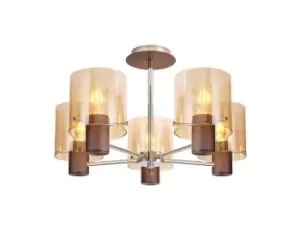 image of Semi Ceiling Light, 5 x E27, Mocha, Amber Glass