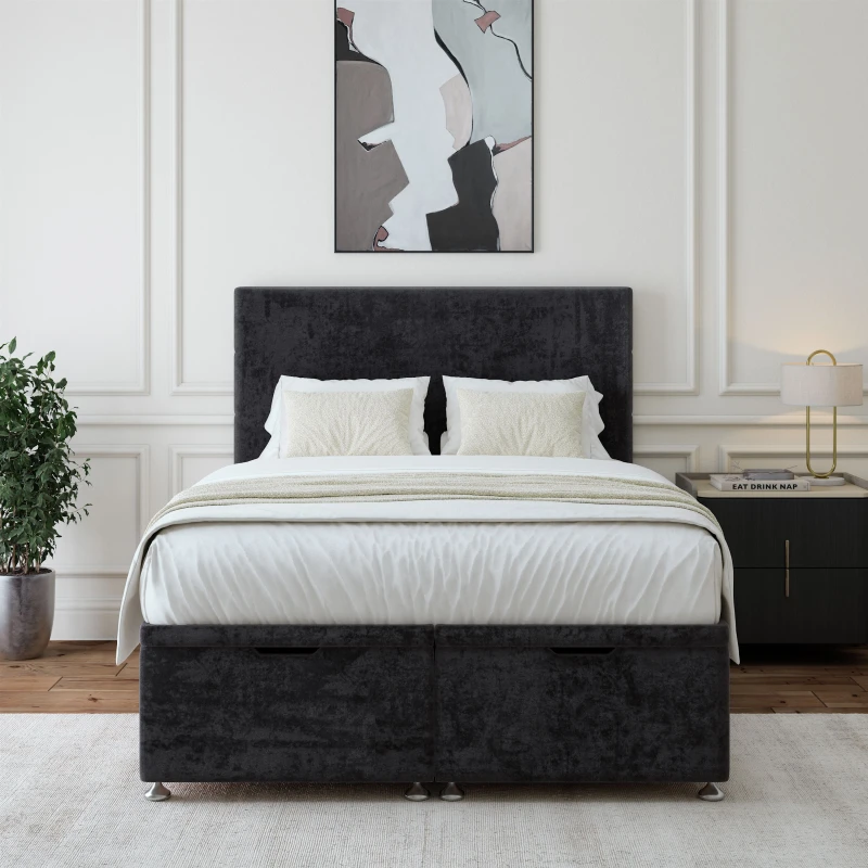 Image of Bedmaster Bedmaster Luxury Velvet Ottoman Divan Base And Plain Headboard in Black Size: Super King Black Super King Unisex 7867868827216